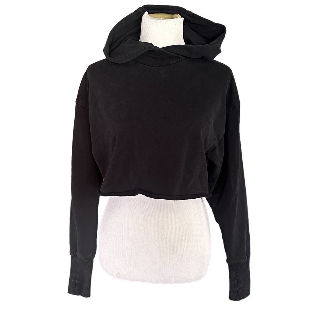 JoyLab Black Hooded Cropped Long Sleeved Casual Relaxed Soft Hoody Sweatshirt